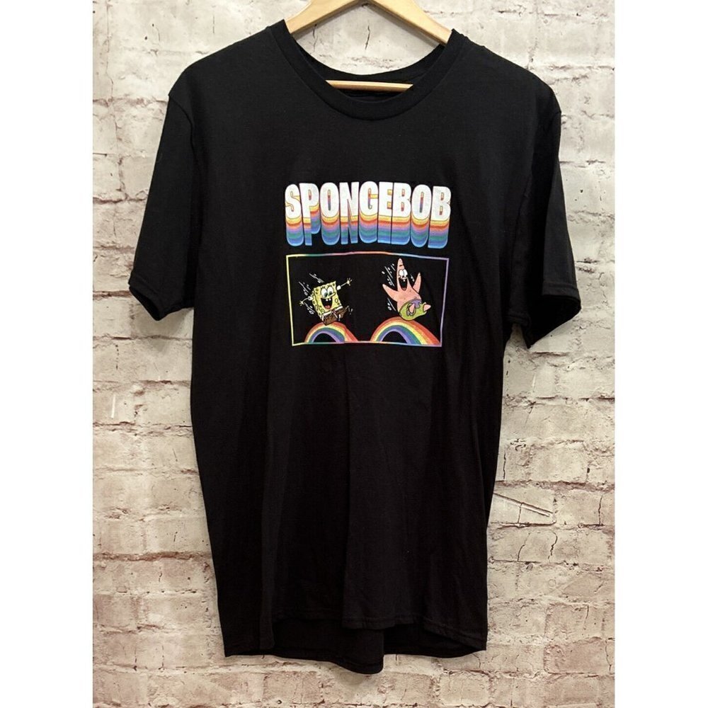 Nickelodeon SpongeBob SquarePants Tee Shirt Pride Rainbow Size Large NEW Black